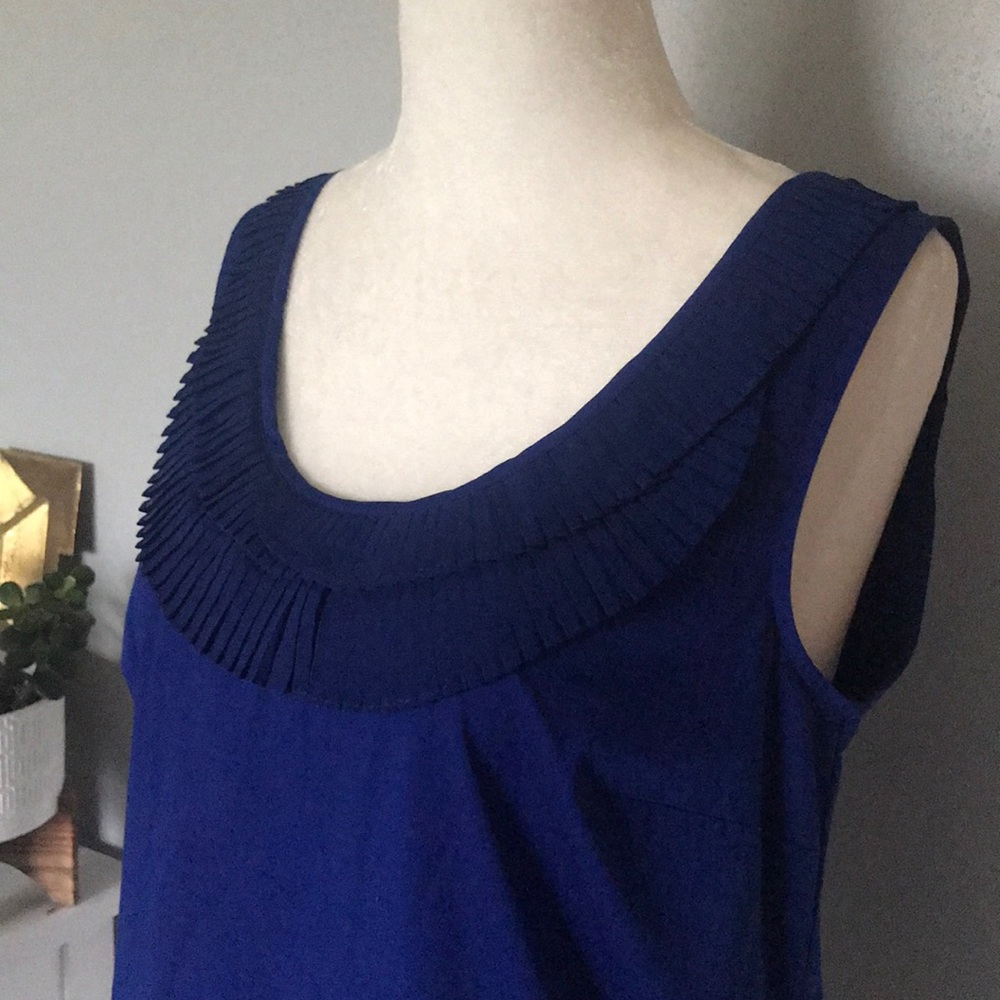 Cobalt blue dressy work top with pleated detailing